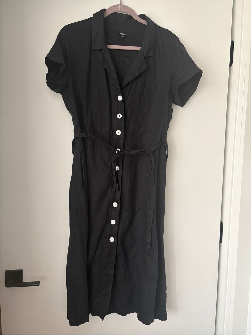Quince 100% European Linen Button Front Dress Black Medium - Picture 3 of 6